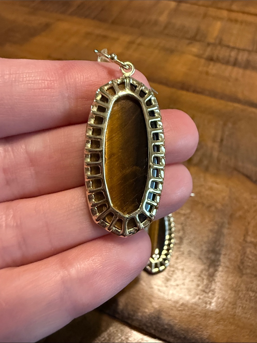 Kendra Scott Tiger's Eye Drop Earrings - Brown and Silver - Picture 2 of 3